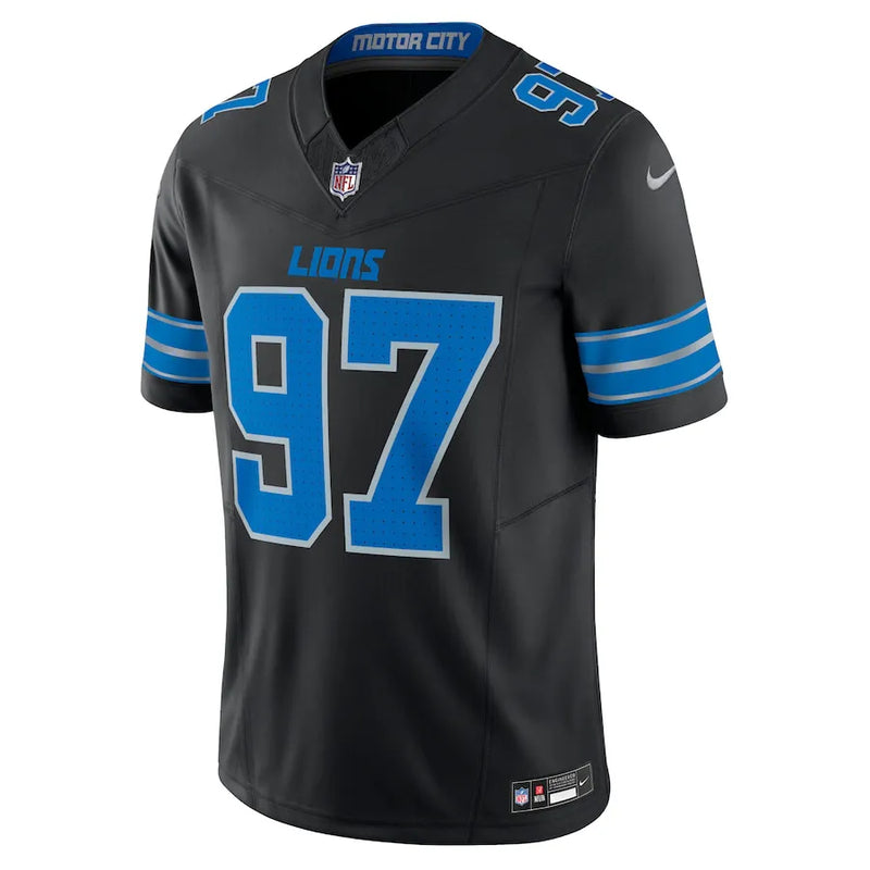 NFL Detroit Lions II Black Nike Aidan Hutchinson 97 Alternate Vapor Masculina Preta